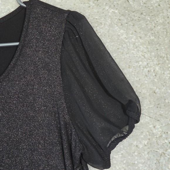 Kim & Cami Top Womens Large Black Metallic Puff Sleeve Party‎ Punk - Picture 3 of 10